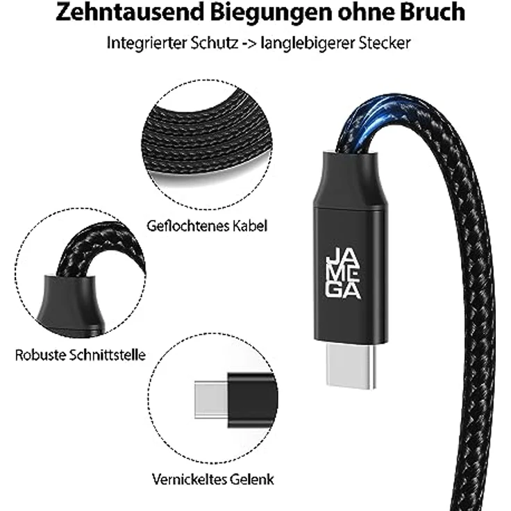 JAMEGA USB C 3.2 Verlängerungskabel 10Gbps 60W mit 4K@60Hz Videoübertragung, Schwarz, 1m, kompatibel mit iPhone 15 Pro Max, iPad Pro, Samsung, Macbook, Huawei uvm. – Bild 2