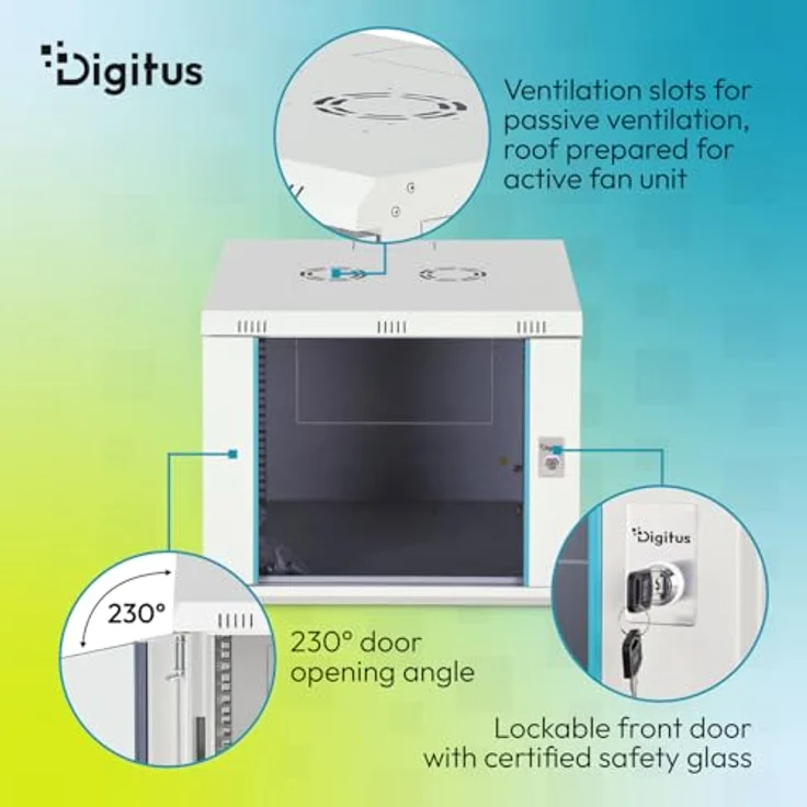 DIGITUS Netzwerkschrank Dynamic-N, 19-Zoll Rack 9HE, unmontiert, Wandmontage, 600 mm tief, 60 kg Traglast, Glastür, grau – Bild 4