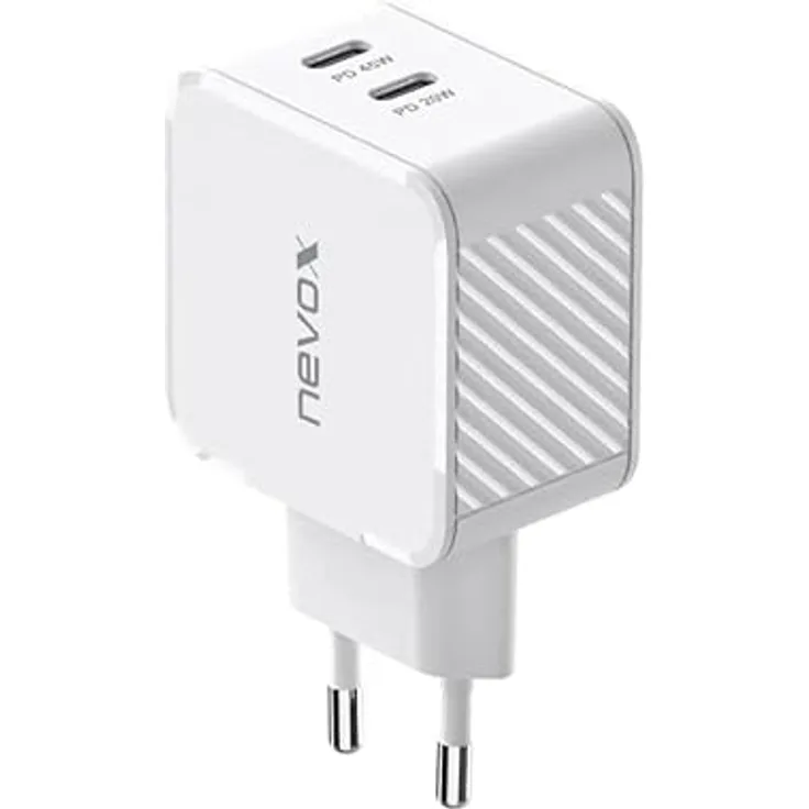 Nevox Dual USB-C Ladegerät 45W, 2 Ports, GaN-Technologie, Weiss