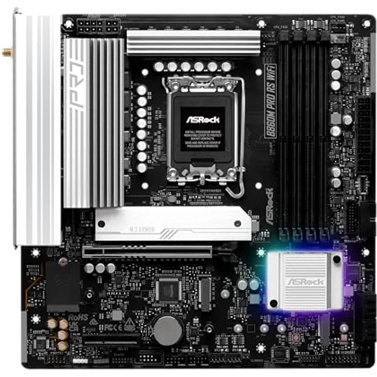 ASRock B860M Pro RS Wifi 1851 mATX HDMI/DP DDR5 Mainboard, Intel XMP support, Dual DDR5-5600, WiFi 6E & Bluetooth 5.3, Realtek RTL8125BG 2.5 Gigabit LAN, HDMI 2.1, schwarz – Bild 2