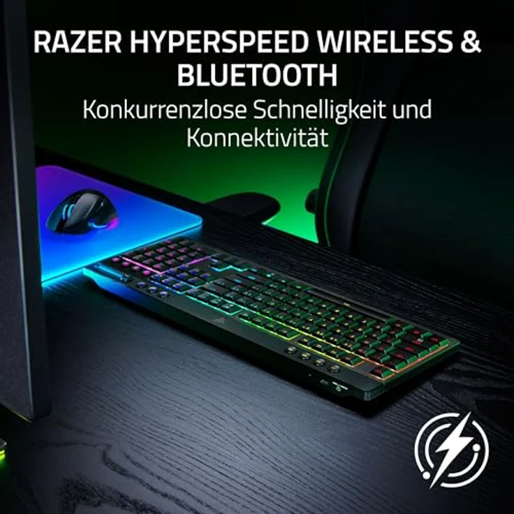 Razer BlackWidow V4 Low-Profile HyperSpeed, Kabellose Gaming-Tastatur mit Orange Switches, HyperSpeed Wireless & BT, Multifunktionalem Drehregler, 11 Funktionstasten, DE-Layout – Bild 3