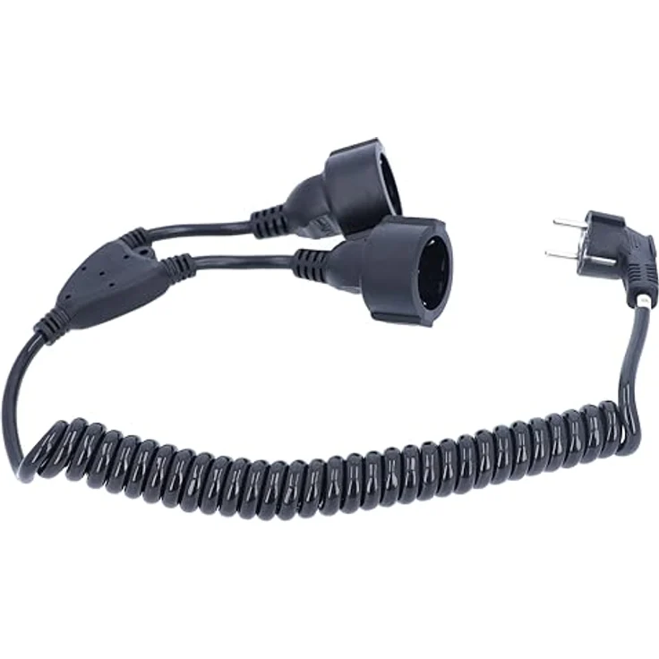 as - Schwabe Spiralkabel 1 m auf 2,5 m - 2 Schuko Steckdosen - 230V, 16A - Dehnbare Spiralleitung mit Schutzkontaktwickelstecker - Verlängerungskabel - 2-Fach Steckdosen - IP20 - schwarz – Bild 3