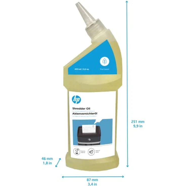 HP Aktenvernichter Öl, 400 ml Flasche, auf pflanzenbasis zur Pflege für Ihren Shredder, 9132 – Bild 3