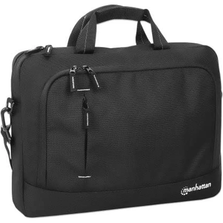 Manhattan Helsinki Notebooktasche, 35,8 cm (14,1 Zoll), wasserabweisendes, recyceltes Material, Schultergurt, verstärkter Tragegriff, Trolley-Gurt, Schwarz – Bild 3