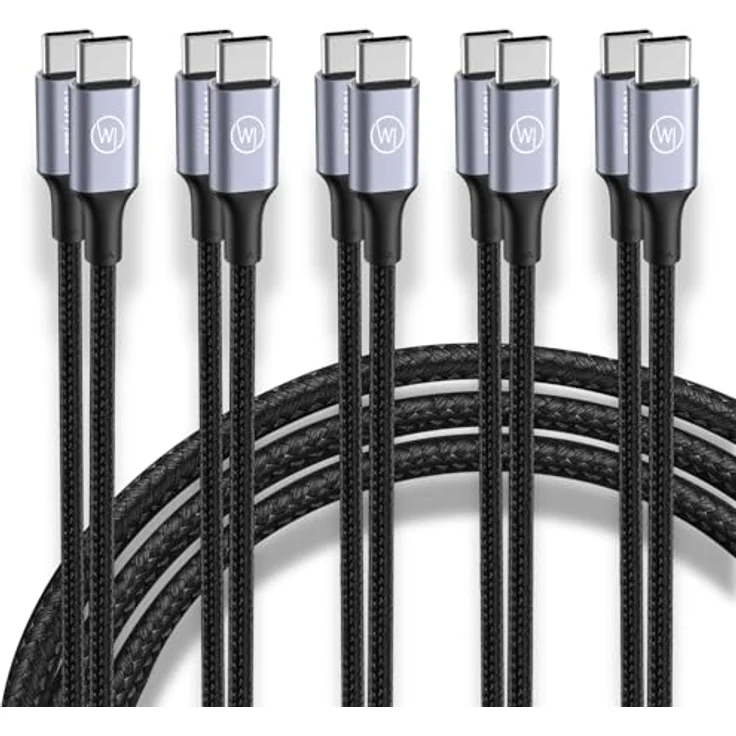 Wicked Chili 5x Dual USB-C Kabel 100W, 1m schwarz, 4K@60Hz, 10 Gbps Datentransfer, kompatibel mit iPhone, MacBook und Samsung – Bild 1