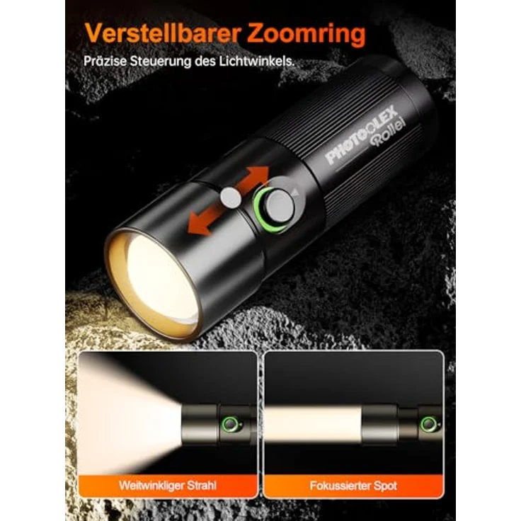 Rollei Photoolex GOBO Light, LED Taschenlampe Fotografie mit 10 Watt Leistung, 4 Farben (Rot, Blau, Gelb, Weiß), 19 GOBO Aufsätzen, 8400 mAh Akku und Diffusor für professionelle Video-Beleuchtung – Bild 3