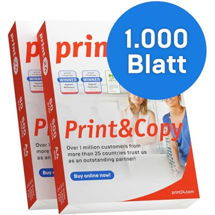print24 Druckerpapier Kopierpapier 1000 Blatt 2 x 500 A4 80g Premium Weiß Testsieger PEFC – Bild 2