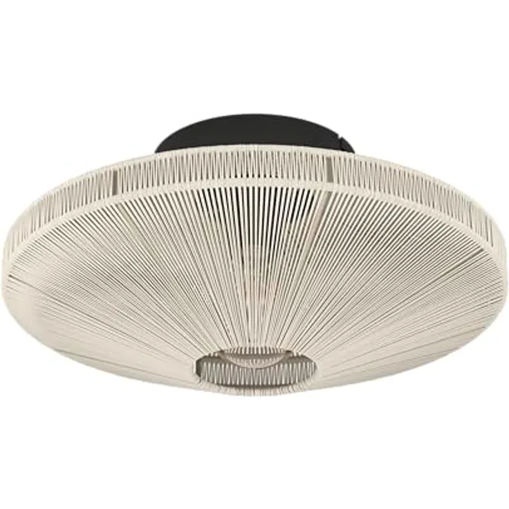 EGLO Deckenlampe Midsumer, Japanische Deckenleuchte aus Stoff in Schwarz und Naturgarn in Creme, Ø 38 cm