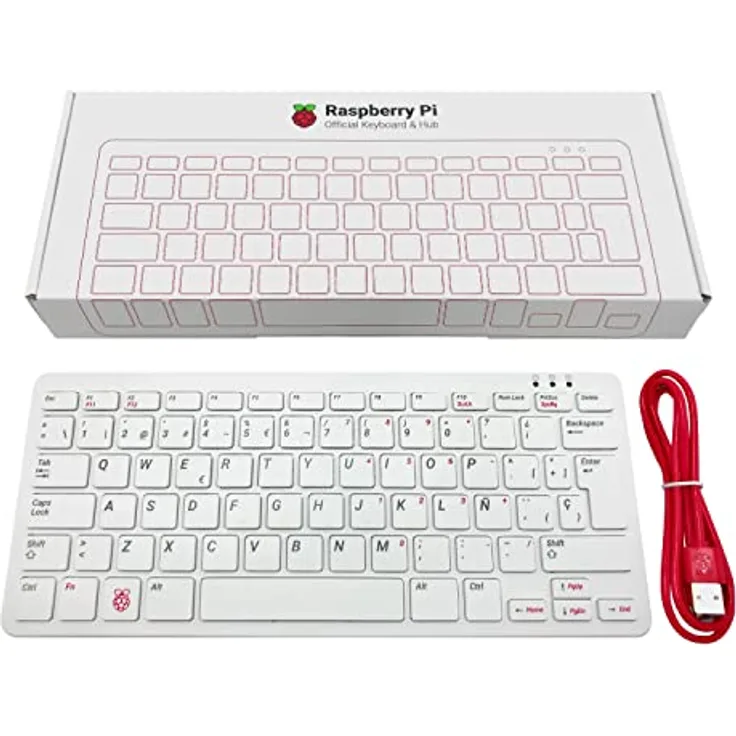 Raspberry Pi offizielle Tastatur, ES-Layout, inkl. 3 Port USB Hub, rot/weiß