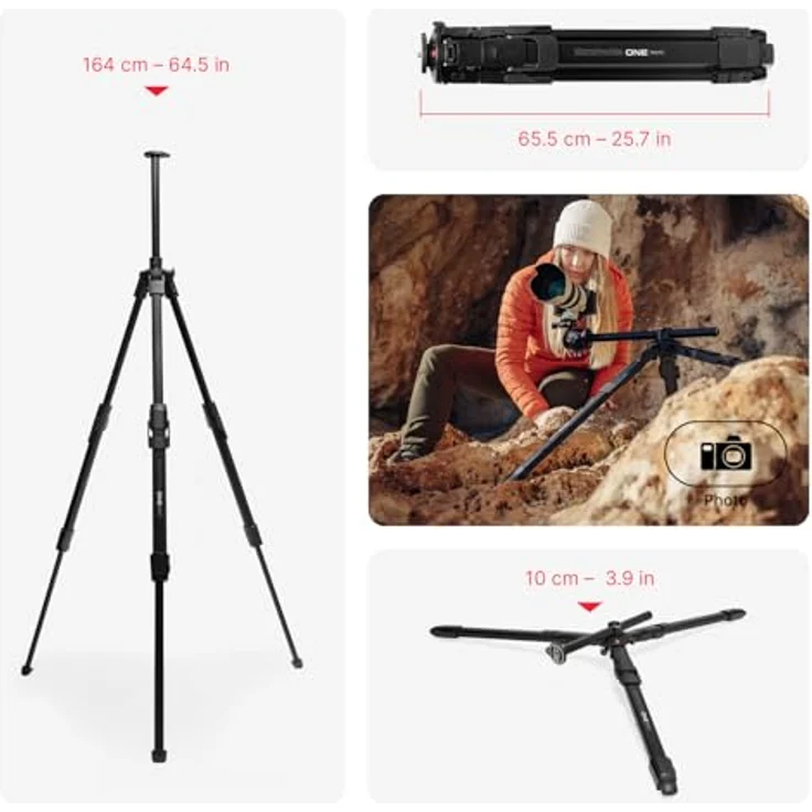 Manfrotto One Photo Alu Stativ, ultrastabil mit XTEND-Beintechnologie, 90°-Schiebesäule, Traglast bis 12 kg, modulare Füße – Bild 3