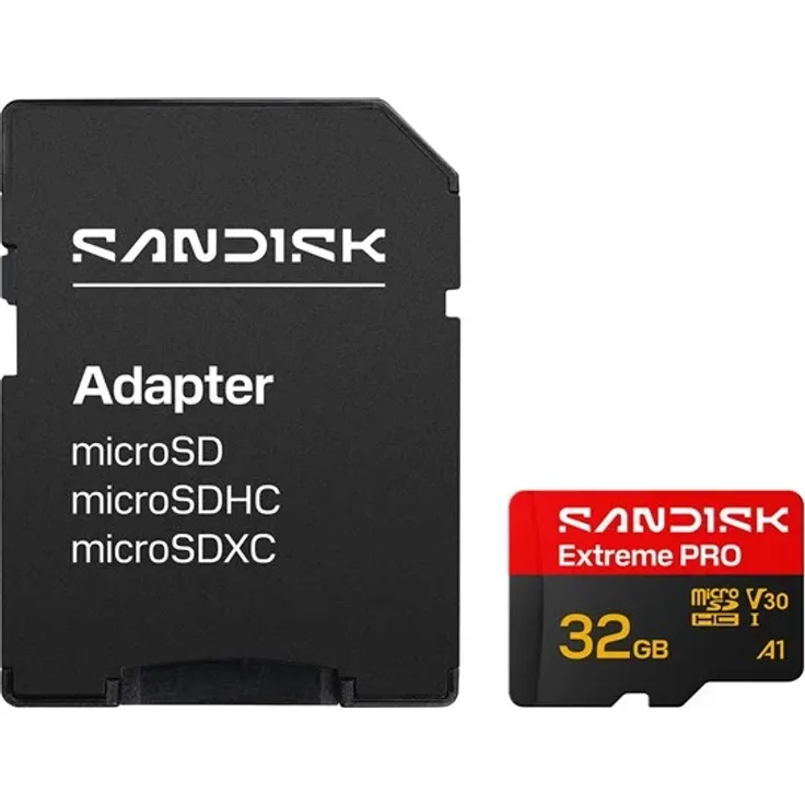 SANDISK Extreme PRO microSDHC, 32GB, UHS-I mit 100MB/s Lesegeschwindigkeit, SD-Adapter enthalten