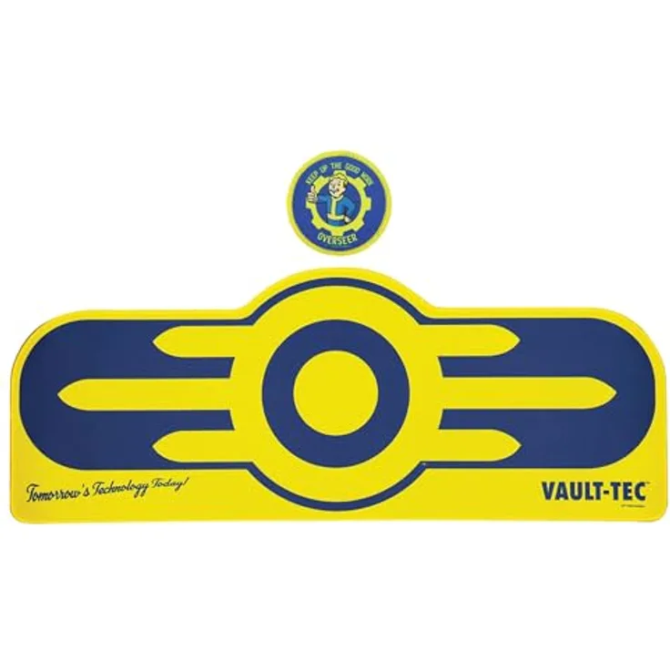 FaNaTtik Fallout Vault-Tec XL Gaming Schreibtischunterlage & Untersetzer Set, 800 x 300 mm, rutschfeste Gummiunterseite, verstärkte Kanten