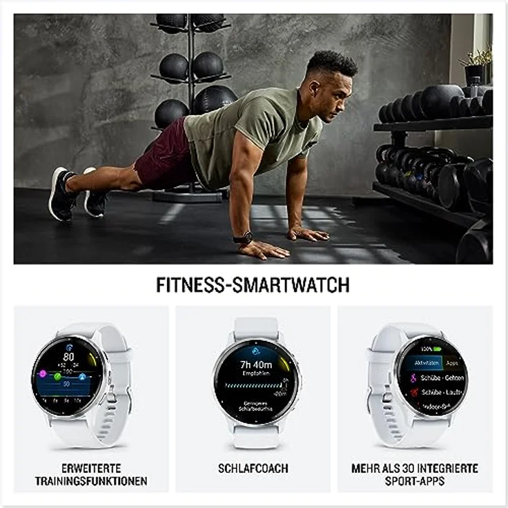 Garmin Venu 3 – GPS-Fitness-Smartwatch mit Bluetooth Telefonie und Sprachassistenz, Ultrascharfes 1,3 Zoll/ 1,1 Zoll AMOLED-Touchdisplay, Fitnessfunktionen, Garmin Music, Garmin Pay und Rollstuhlmodus, 22mm, Schwarz/Schiefergrau – Bild 2