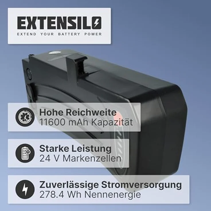 EXTENSILO Akku kompatibel mit Prophete Modell Jahr 2014 52414, Modell Jahr 2014 52404 E-Bike Elektrofahrrad (11,6 Ah, 24 V, Li-Ion) - Schwarz – Bild 4
