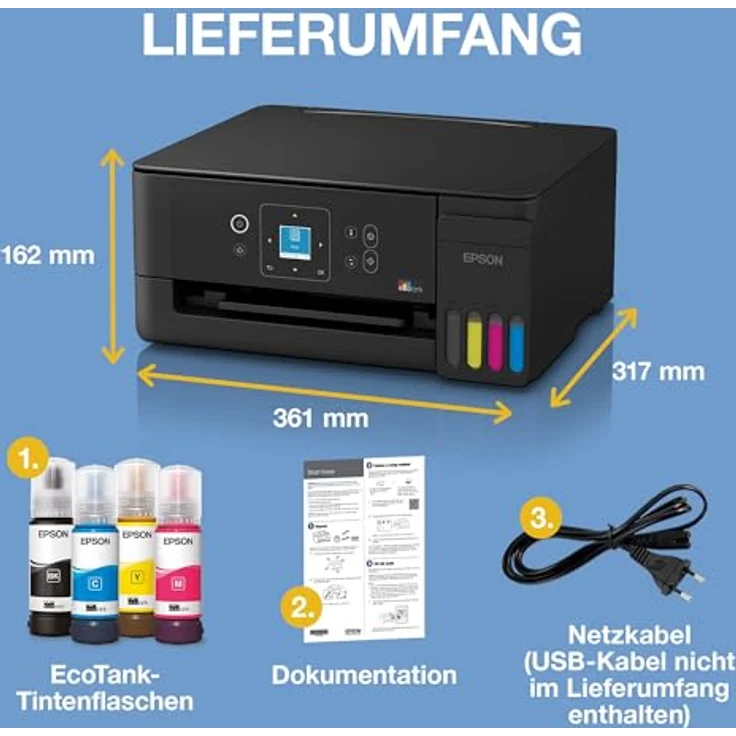 Epson EcoTank ET-2922, Multifunktionsdrucker mit WLAN, Farb-Tintenstrahl, bis zu 11 Seiten pro Minute, großes Papierfach für 100 Blatt, A4 und Legal-formate – Bild 7
