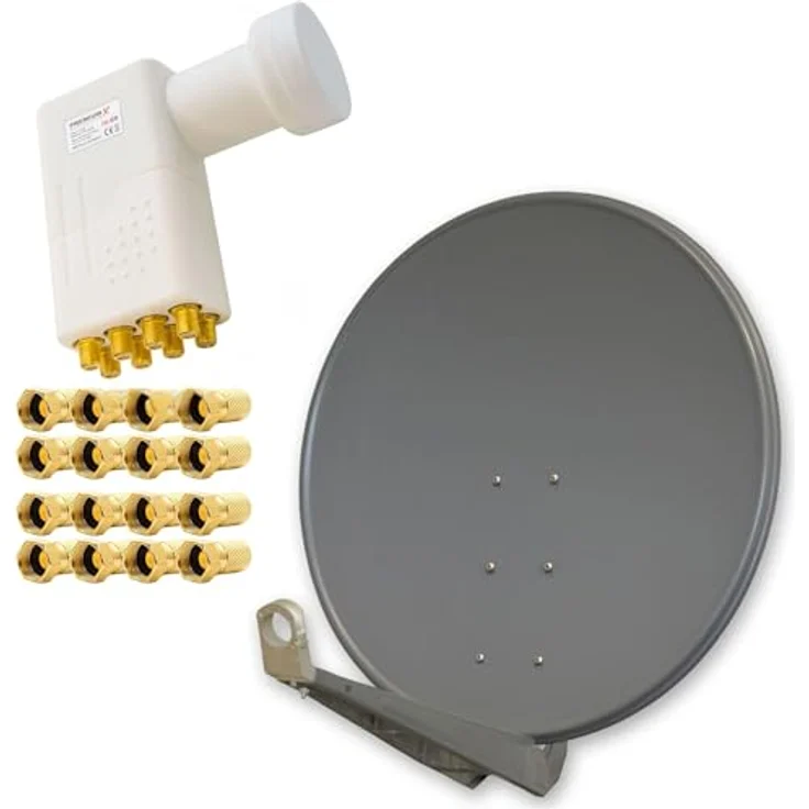PremiumX DELUXE100, 100cm Aluminium SAT Antenne in Anthrazit für HDTV 4K mit LNB Octo 0,1 dB und 16x F-Stecker, Direktanschluss für 8 Teilnehmer – Bild 1