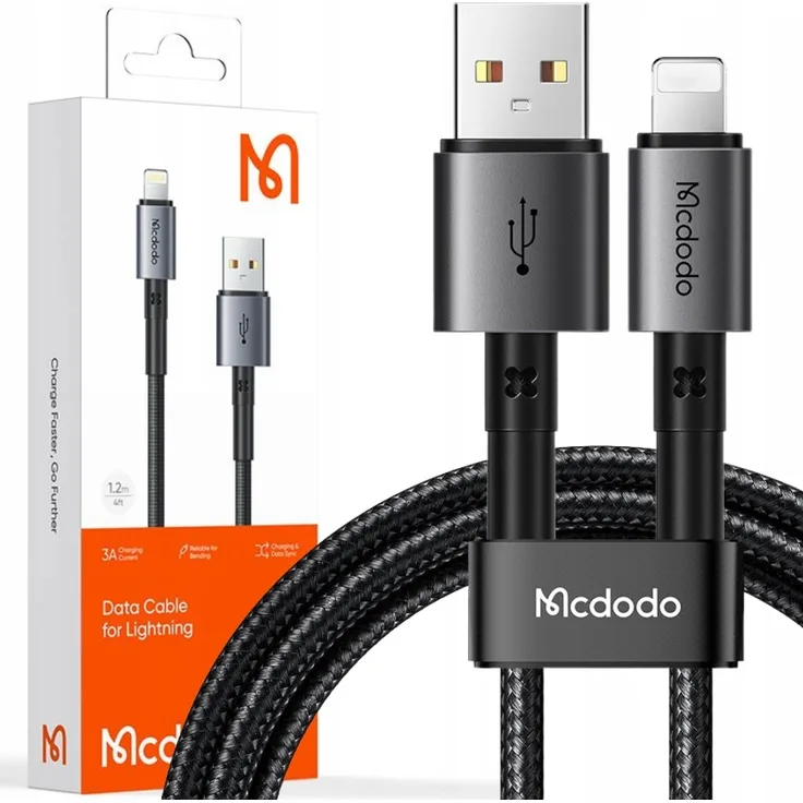 MCDODO Prism USB Lightning Schnellladekabel 36W 2M für iPhone 11 12 13 14, robust, Aluminiumlegierung, inkl. Klettband