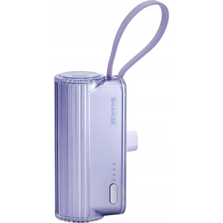SHARGE Flow Mini 2 Pro Powerbank 5800 mAh Violett – 22,5W USB-C Power Bank mit integriertem Kabel & Lightning Adapter