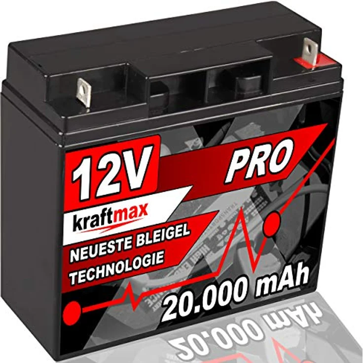 kraftmax Industrial Pro Bleiakku [ 12V / 20Ah ] AGM Hochleistungs- Blei Akku der Neusten Generation, Industriequalität, Bolzen Anschluss, inkl. Schrauben – Bild 1