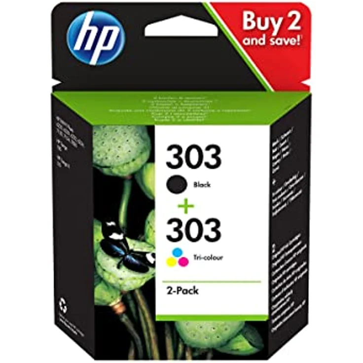 HP 303 Tintenpatrone, 2er-Pack pigmentiertes Schwarz, Cyan, Magenta, Gelb, Original – Bild 1