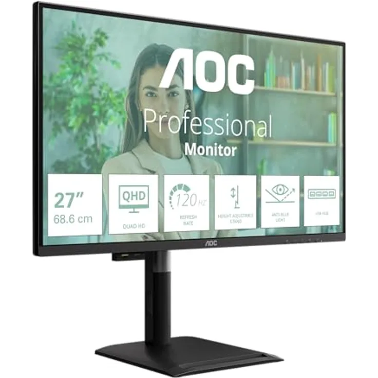 AOC Q27P4U, 27 Zoll WQHD Gaming Monitor 120Hz, IPS Panel, 4ms GtG, Adaptive Sync, HDR, Höhenverstellung, Lautsprecher, Schwarz