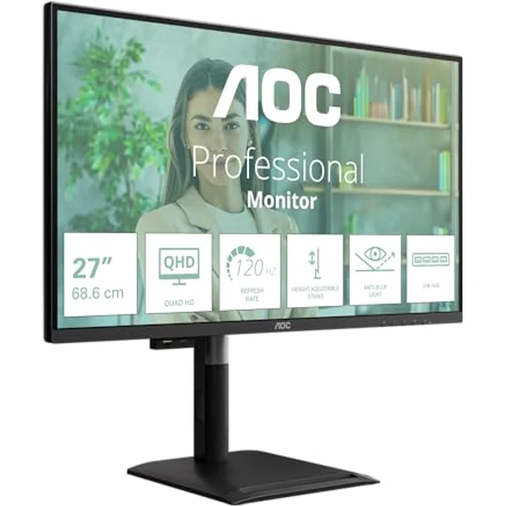 AOC Q27P4U, 27 Zoll WQHD Gaming Monitor 120Hz, IPS Panel, 4ms GtG, Adaptive Sync, HDR, Höhenverstellung, Lautsprecher, Schwarz – Bild 1