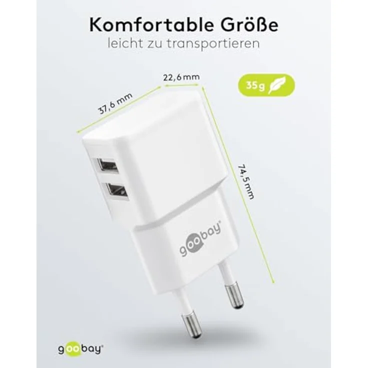 Goobay 44952 2fach USB Ladegerät Extra Kompakte Bauform 2, 4A, Weiß – Bild 4