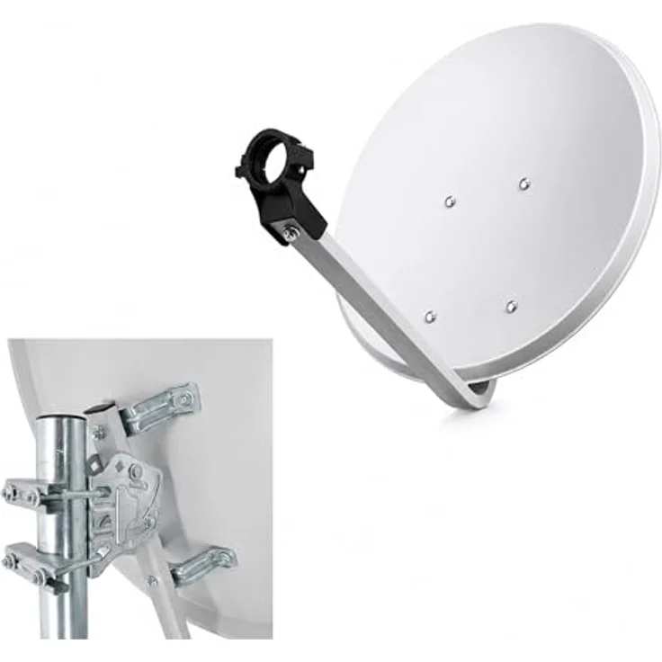 Premium X PXS45 Camping Sat Anlage, 45 cm Hellgrau, Digital Satelliten-Schüssel mit Universal Single LNB für FullHD und 4K Empfang – Bild 2