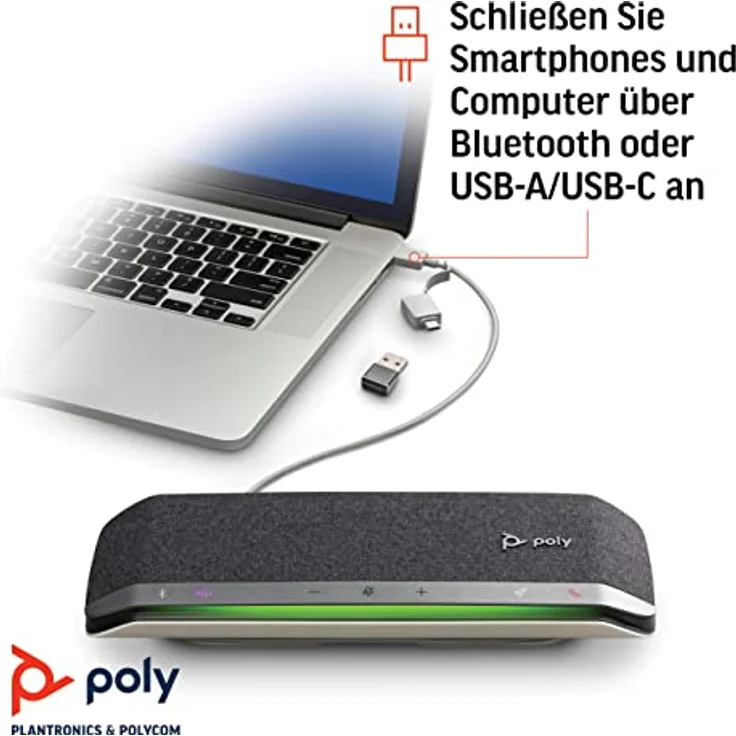 Poly - Sync 40+ Bluetooth Konferenzlautsprecher (Plantronics) - für flexibles Arbeiten, kompatibel mit PC/Mac via BT600 Dongle & Smartphones via Bluetooth, Teams (zertifiziert), Zoom & mehr kompatibel – Bild 3