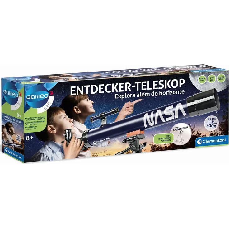 Clementoni® Teleskop Galileo, NASA-Teleskop mit 50 mm Objektiv und austauschbaren Okularen, blau