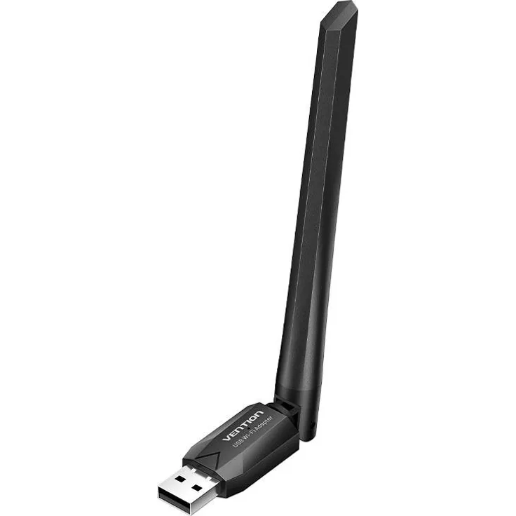 Vention AC650 USB Wi-Fi Dual Band Bluetooth Adapter, 802.11ac/n/g/b/a, 200 Mbit/s im 2,4-GHz-Band, 433 Mbit/s im 5-GHz-Band, mit High Gain Antenne, Schwarz
