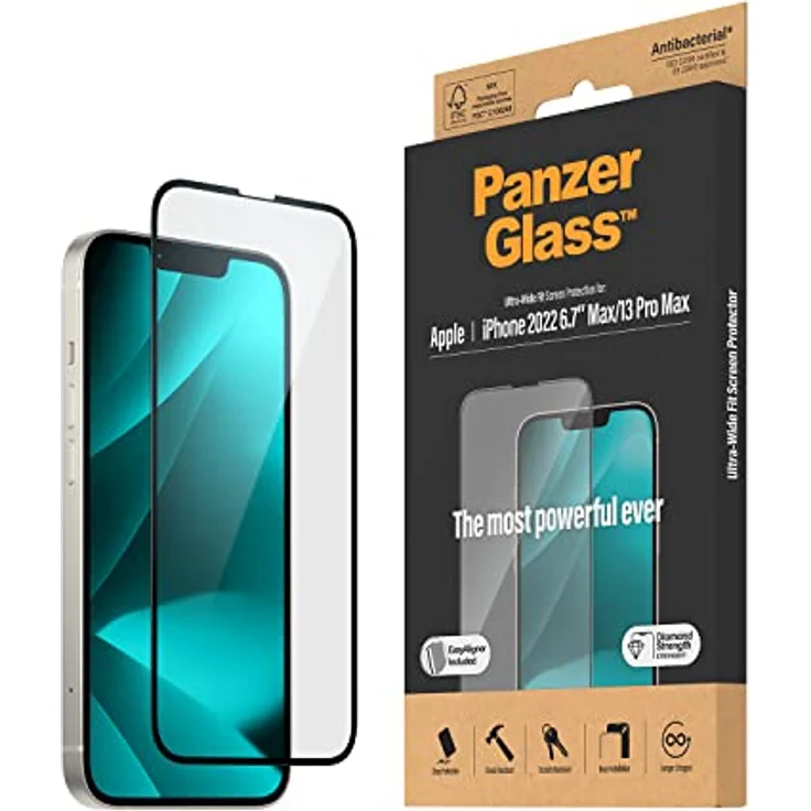 Panzer Glass Clear Glass Displayschutz für iPhone 14 Plus | 13 Pro Max - Tempered Glas mit Anti-Fingerprint Beschichtung und vollständiger Abdeckung - mit Positionierhilfe - Preisvergleich – Bild 1