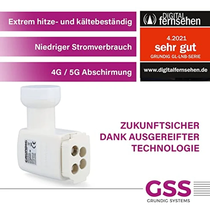 [Test SEHR GUT *] GSS Quad LNB Weiss für digital Satellitenschüssel - für 4 Teilnehmer Empfänger - 4fach 4-Fach - mit LTE Filter - für Sat Satelliten, HD, 4K, 0.1dB, extrem kälte- & hitzebeständig – Bild 5