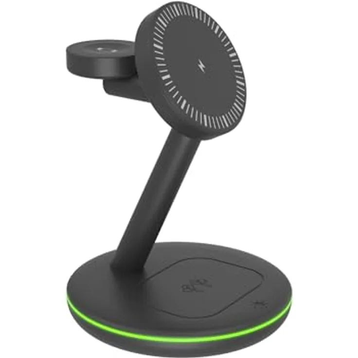 Icy Box 3-in-1 Induktive Ladestation, Magnetisch für Smartphone, Smartwatch und In-Ear-Kopfhörer (15 W), Wireless Charger, Schwarz