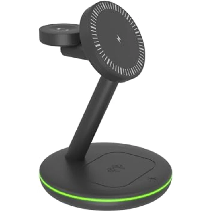 Icy Box 3-in-1 Induktive Ladestation, Magnetisch für Smartphone, Smartwatch und In-Ear-Kopfhörer (15 W), Wireless Charger, Schwarz – Bild 1