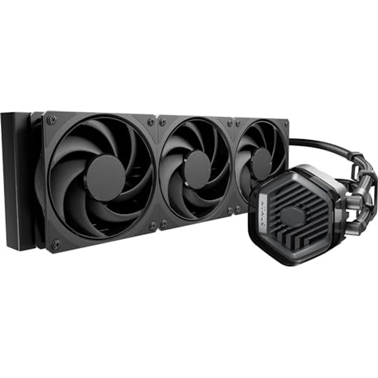 Cooler Master MasterLiquid 360 Atmos Stealth, AIO-Wasserkühlsystem mit Doppelkammerpumpe, vorinstallierten Schwarzen Mobius 120-Lüftern, TDP 300 W, LGA1851/1700- und AM5/AM4-kompatibel – Bild 1
