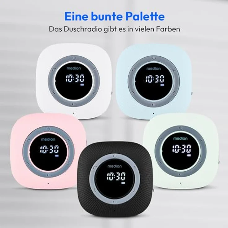 MEDION P66096 Duschradio mit Bluetooth (Badradio, UKW Radio, Saugnapf, LED-Display, IPX6 Wasserdicht, integrierter Akku, MD43884) schwarz – Bild 3