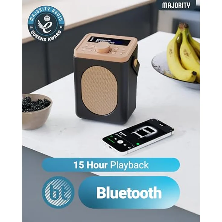 MAJORITY Little Shelford DAB Plus Radio, Küchenradio mit UKW und Bluetooth, batteriebetrieben oder Netzbetrieb, Doppelalarm, Schwarz – Bild 4