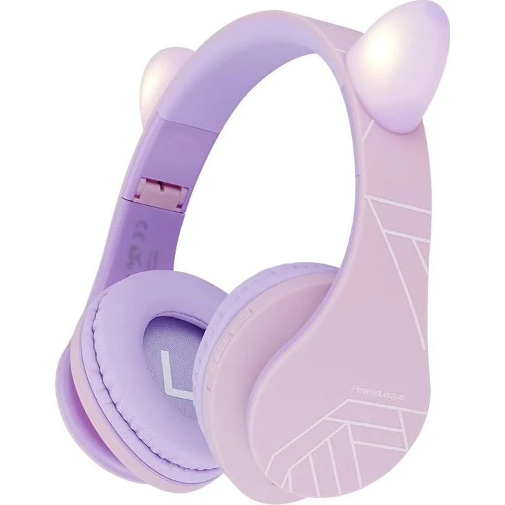 PowerLocus P2 Kids Cat Ears, Bluetooth Kinderkopfhörer mit HD-Stereo-Sound und Lautstärkebegrenzung, lila