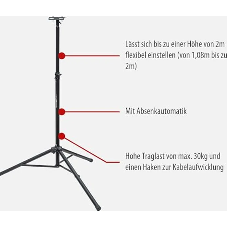 Brennenstuhl Bau Teleskop Stativ ST 200, höhenverstellbar bis 2m mit Querträger und absenkautomatik, schwarz – Bild 2
