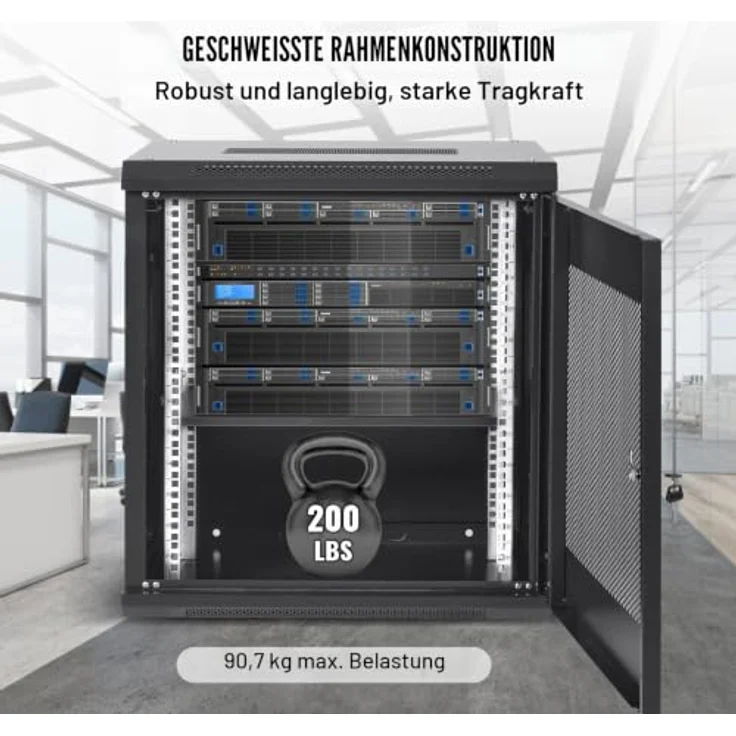 VEVOR 12U Netzwerk-Serverschrank zur Wandmontage, 14,8 Zoll tief, max. 200 lbs Tragfähigkeit, mit abschließbarer Glastür und Lüftungsschlitzen für IT- und A/V-Geräte – Bild 4