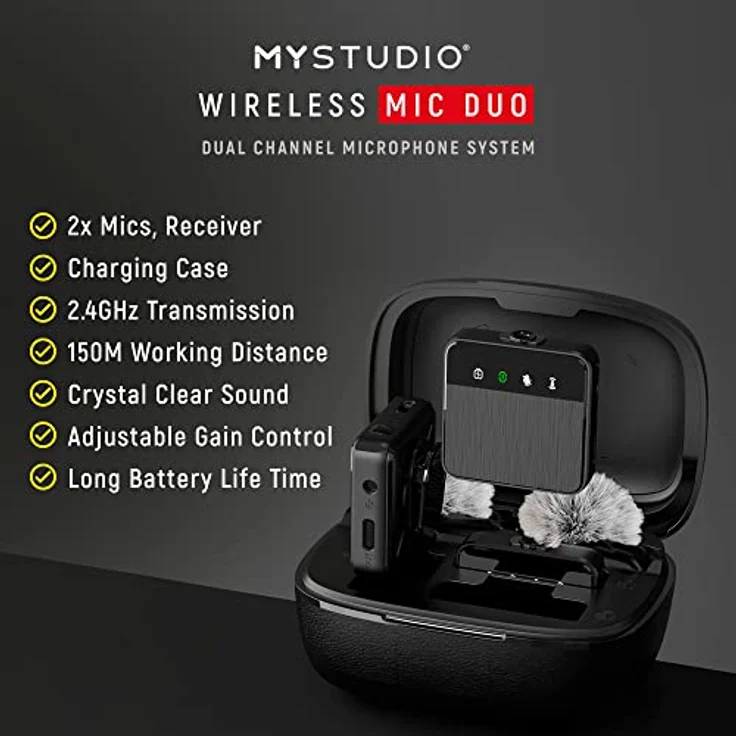 MyStudio Wireless MIC Duo • Mikrofon-Set mit Zwei Lavalier-Ansteckmikrofonen • Schnurlos • Für Zwei Anwender gleichzeitig • Kompatibel mit Smartphones und Kameras • Schutzcase als Ladestation – Bild 3