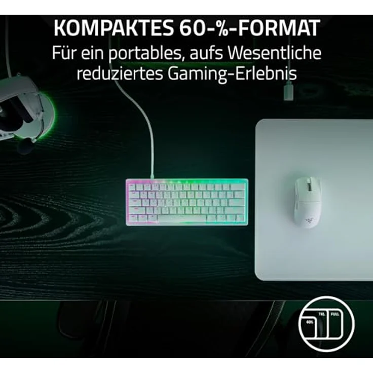 RAZER Huntsman V3 Pro Mini, Gaming Tastatur, 60% kompakt, Opto-Mechanical mit Razer Analog Optical Switches, kabelgebunden, farbe: Weiß – Bild 10