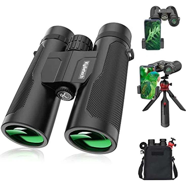 Kylietech 12x42 Fernglas mit Stativ, Wasserdichtes Vogelbeobachtungsgerät mit BaK-4-Prismen, FMC-Objektiv und Smartphone-Adapter für Fotografie und Sternenbeobachtung – Bild 1