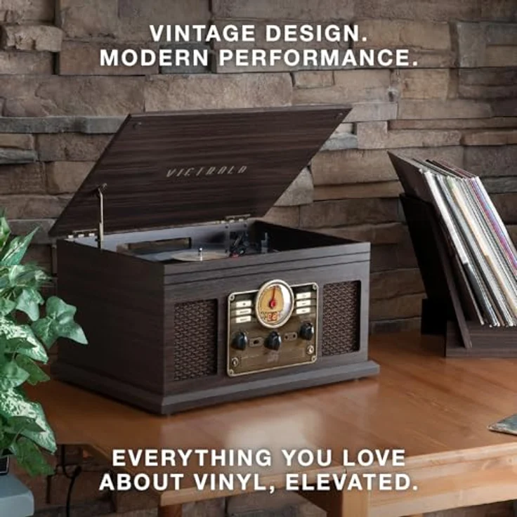 Victrola Classic 6-in-1 Bluetooth Record Player Music Centre - Mahagoni – Bild 6