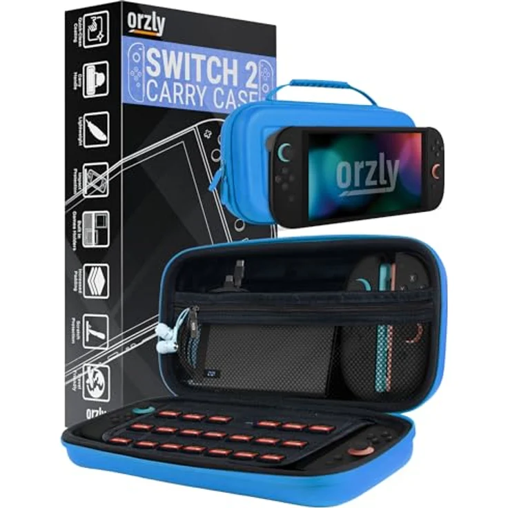 Orzly Tragetasche für Nintendo Switch 2 (2025), Hartschalenetui mit 7,9 Zoll Bildschirmschutz, organisierter Stauraum für 20 Spiele und Zubehör, wasserabweisend, Geschenkbox-Edition – Bild 1