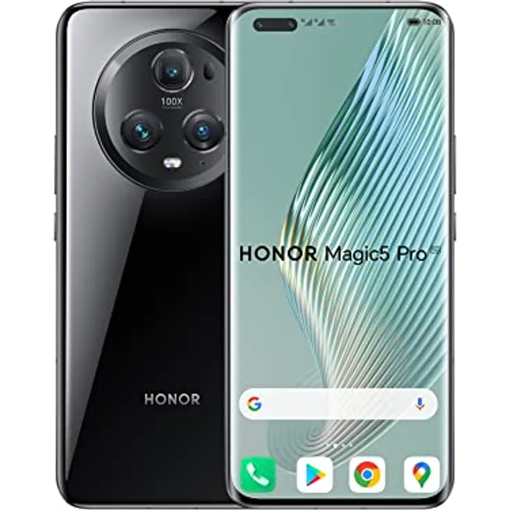 Honor Smartphone Magic5 Pro 5G, 12 + 512 GB, Snapdragon 8 Gen 2, Display von 17,3 cm (6,81 Zoll) mit 120 Hz HDR Quad Curved, KI-Dreifachkamera mit 50 MP, riesiger 5100-mAh-Akku, Schwarz