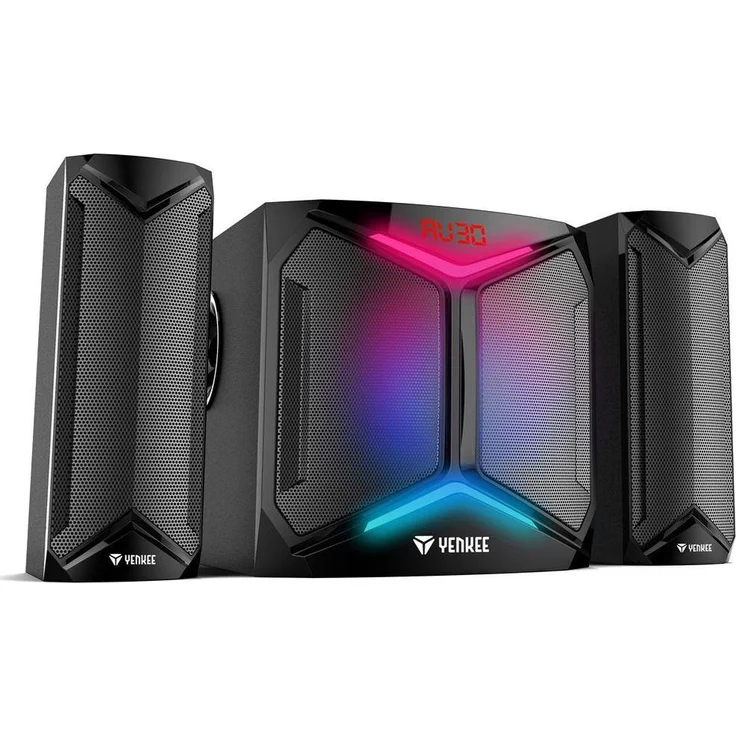 Yenkee YSP 2105, 2.1 Computer Lautsprecher mit 50 W, Bluetooth 5.0, Fernbedienung und RGB-LED-Hintergrundbeleuchtung, Schwarz