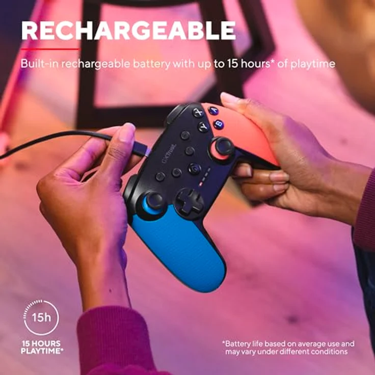 Trust Gaming GXT 1246B Muta Bluetooth Nintendo Switch Controller, Gaming Controller mit Dual-Shock-Vibration, 15h Spielzeit, Aufladbarer Akku, für Switch Lite, OLED, Blue Rot – Bild 4