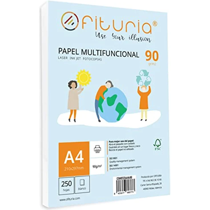 OFITURIA A4 Druckerpapier, 250 Blatt, 90g/m², weiß, multifunktional für Schule und Büro, geeignet für Laserdrucker und Tintenstrahldrucker – Bild 1